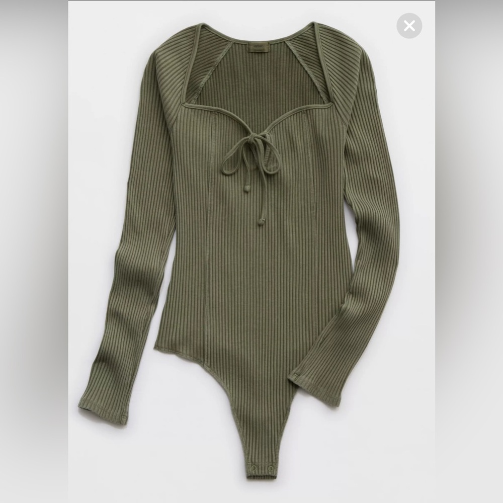 Aerie Green Long Sleeve Tie Front Bodysuit - Picture 5 of 5